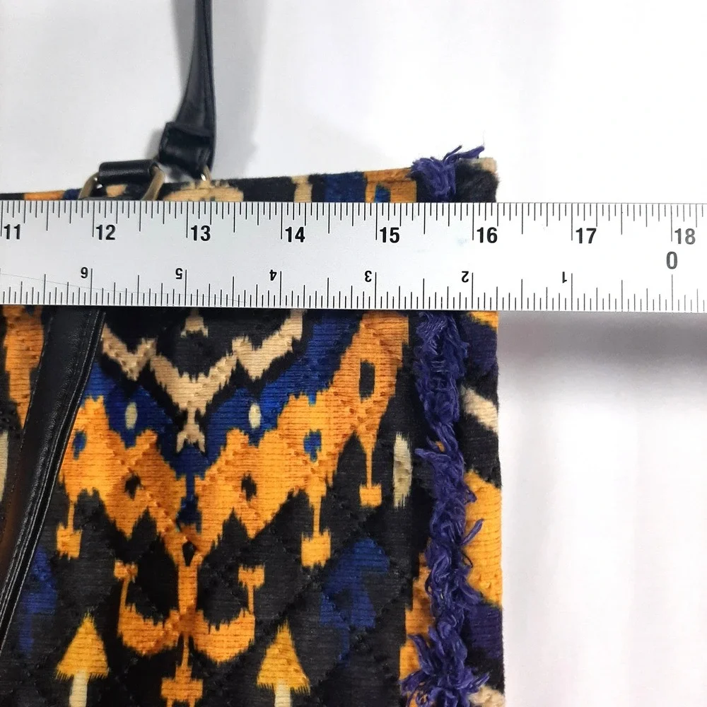 Khaadi Ikat Quilted Tote Bag Orange Blue Black Geometric Fringe Shoulder Bag